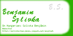 benjamin szlivka business card